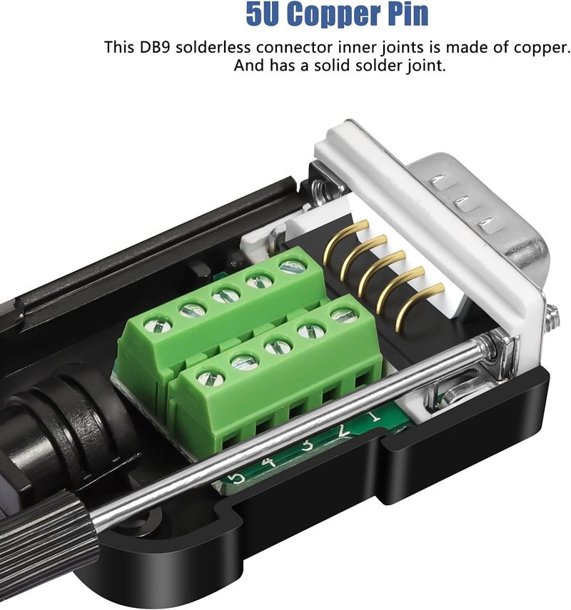 Dbilida DB9 Solderless Connector (2Male+2Female), DB9 Breakout Connector RS232 D-SUB Serial to 9pin Port Terminal with Case - Image 3